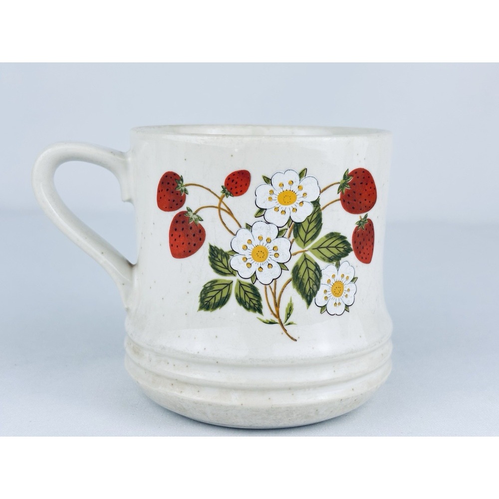 Vintage Sheffield Strawberries 'n Cream Stoneware Mug 12 oz 1970s Made in Japan